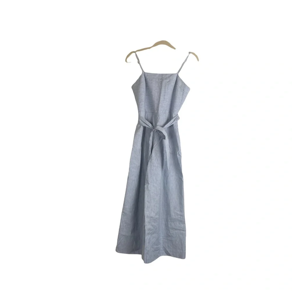 Banana Republic Linen Jumpsuit Blue Tie Waist Size 0